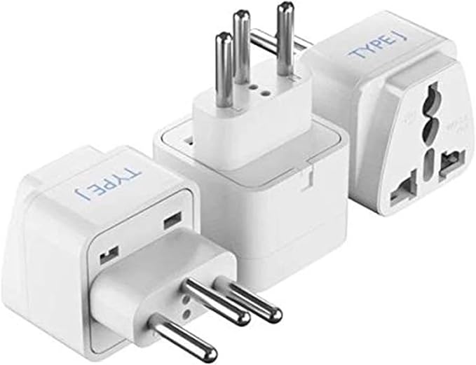 Ceptics Switzerland Travel Plug Adapter (Type J) - 3 Pack [Grounded & Universal] (GP-11A-3PK)