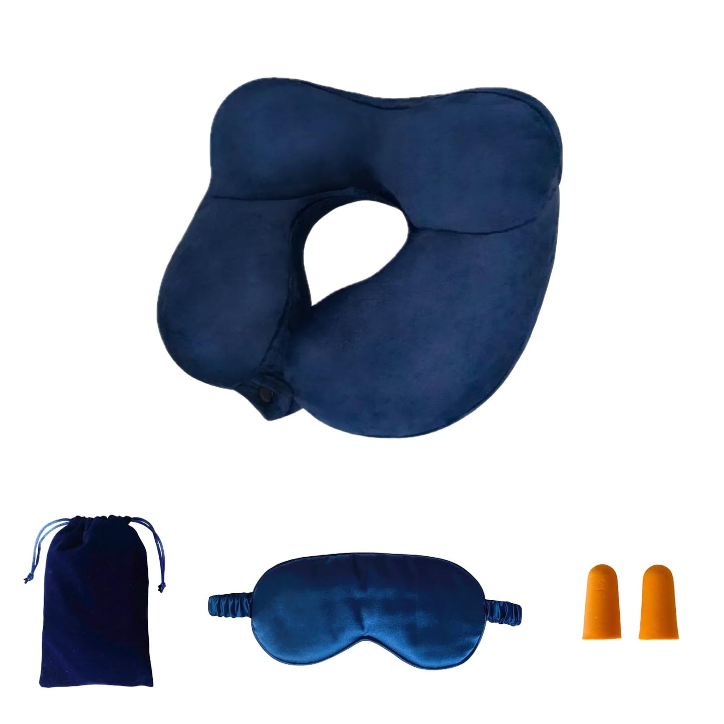 Jron Inflatable Air Travel Pillow Soft Velvet Blow Up Pillow Portable Size Washable Cover for Train Car Office Airplane Sleeping (Navy)