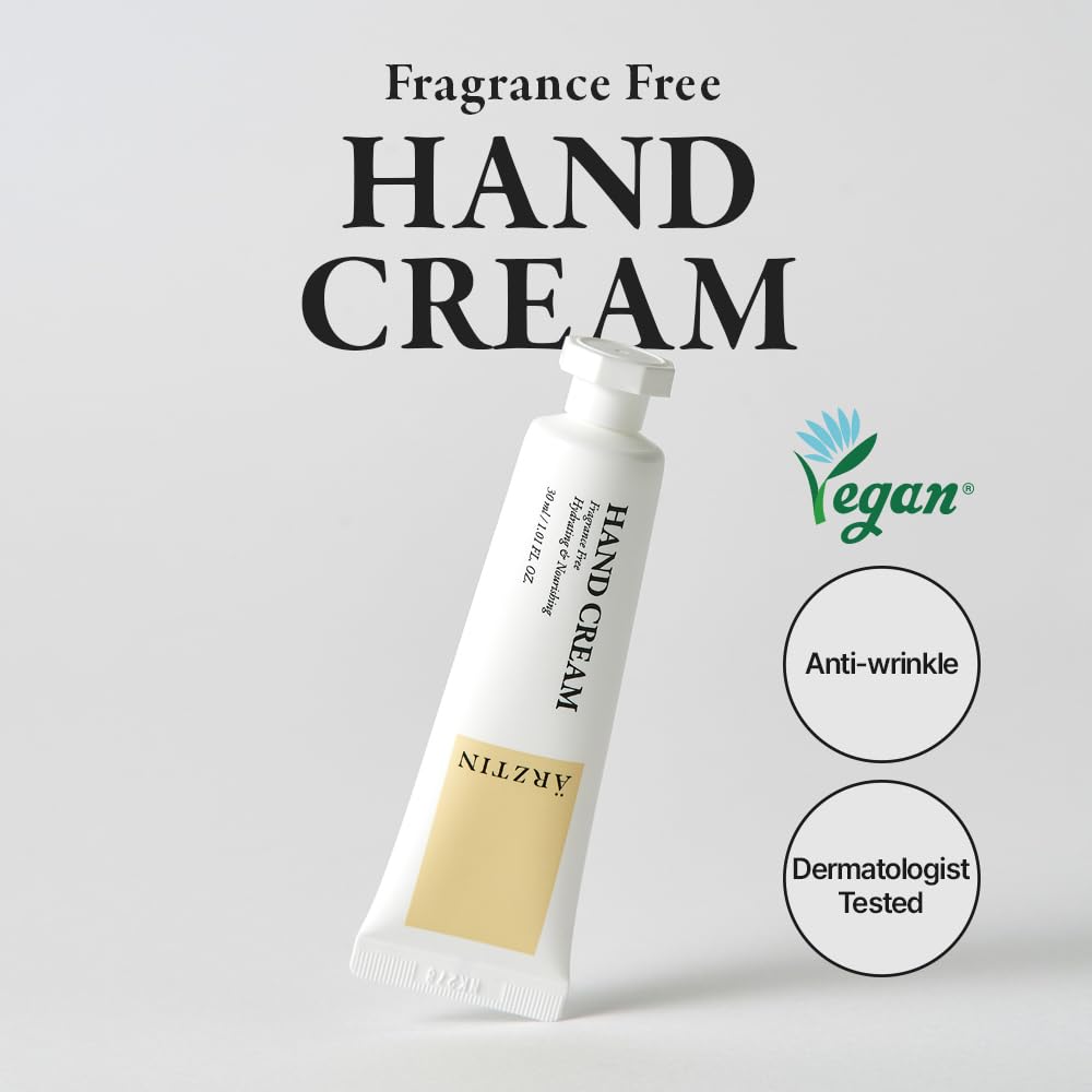 ARZTIN Hand Cream, 1.02 fl. oz. Soft Shea Butter Handcream, Hydrating & Anti-wrinkles Vegan non-sticky Hands Cream with Hyaluronic acid, Ceramide, Fragrance Free for Cracked and Dry Hand