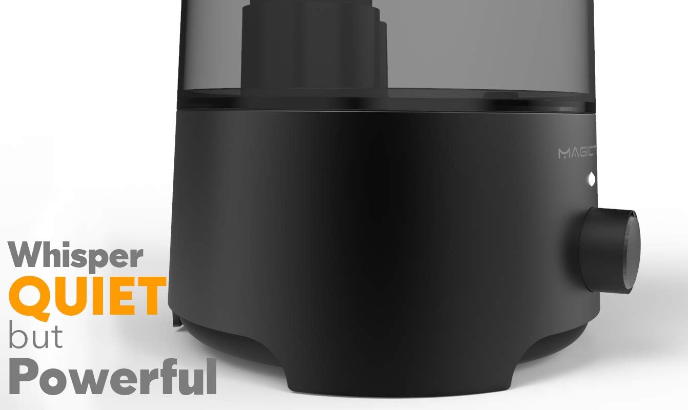 Magictec Cool Mist Humidifier, 2.5L Essential Diffuser for Bedroom and Baby, Adjustable Mist Output, Auto Shut Off, Super Quiet 360 Nozzle - Lasts Up to 24 Hours, Black