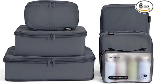 Compression Packing Cubes Travel, XL/L/M/S Luggage Organizers (6 Set, Charcoal Gray)