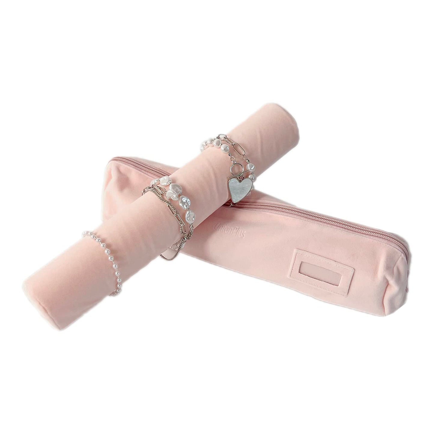 UnionPlus Velvet Jewelry Roll Bag for Brackets Bangles Watches, Great Jewelry Organizer for Travel, Pink
