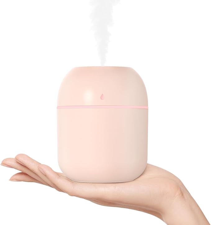 Portable Small Humidifier, USB Personal Desktop Humidifier for Car, Office Room, Bedroom, Auto Shut-Off, 2 Mist Modes, Super Quiet(220ml, Pink)