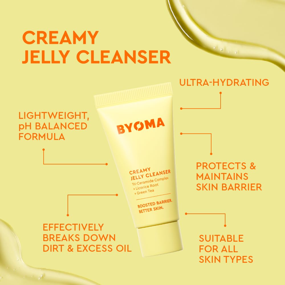 BYOMA So Bright Set - Barrier Repair Skincare Set for Brighter Skin - Creamy Jelly Cleanser, Brightening Face Serum & Ceramide Face Moisturizer - Alcohol Free Skin Care - 30ml, 15ml, 15ml