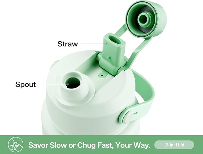 32 oz Insulated Water Bottle with 2-in-1 Straw and Spout Lid, Keep Cold 24H, Leak-Proof, BPA-Free, Double Wall Stainless Steel Water Bottle for Sports, Gym, Travel, and School (Mint)