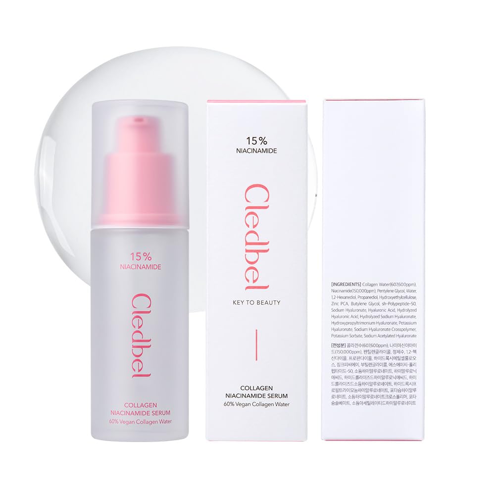 Cledbel Collagen Niacinamide Serum, For Discoloration/Minimizing Large Pores, Niacinamide, Zinc, Peptides & Hyaluronic Acid, Korean Skincare, Paraben-Free, 50ml/1.69 fl oz,