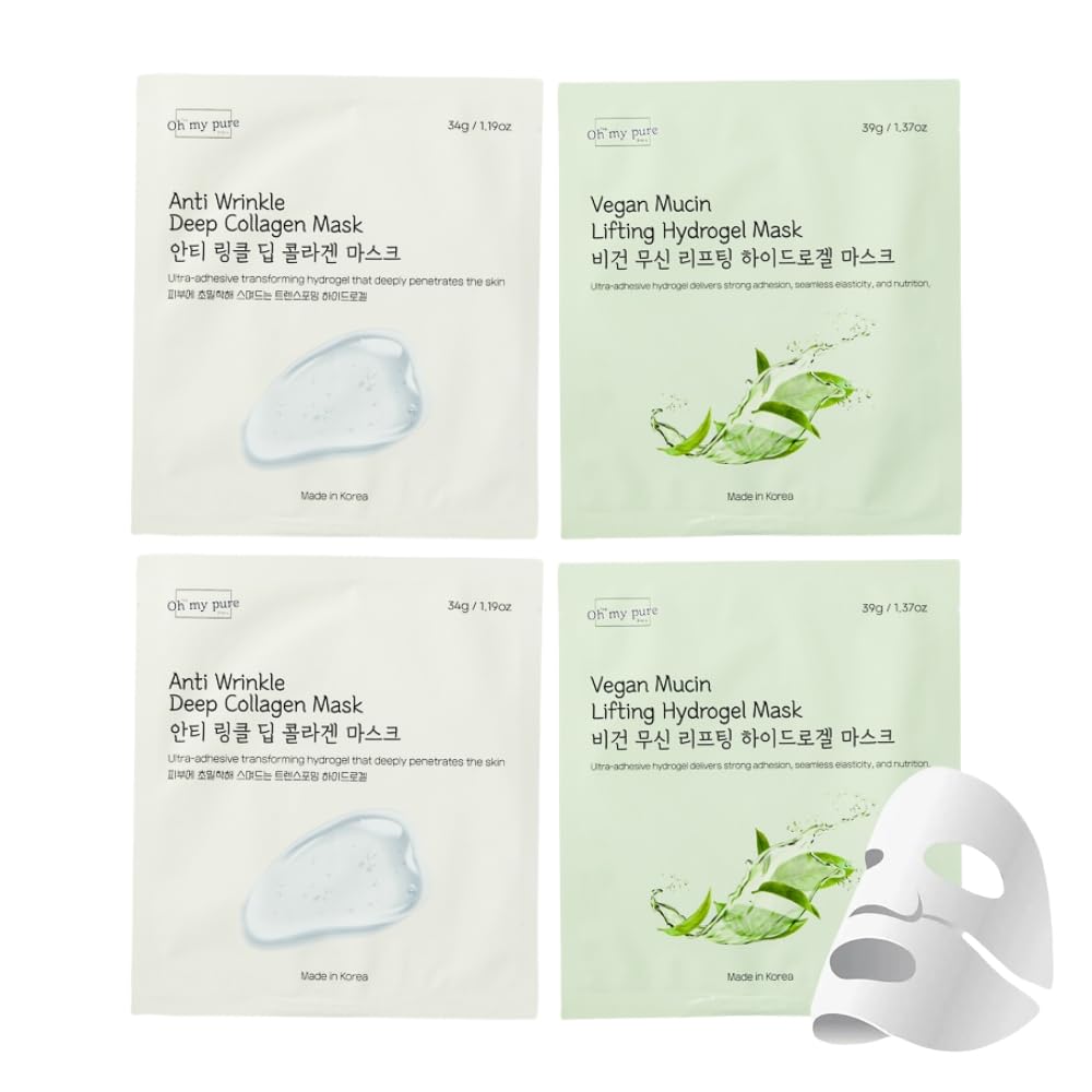 Oh My Pure Korean Collagen Face Mask Overnight 2+2 EA Luxury Skin Care (AntiWrinkle, Vegan Mucin) (Sampler 4)
