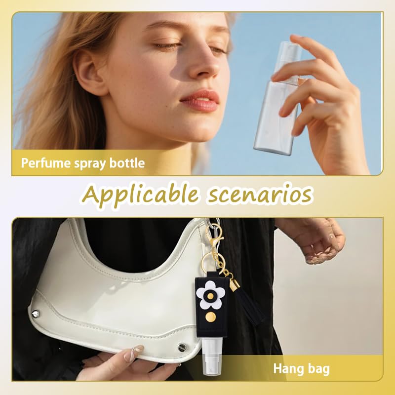 Hand Sanitizer Holder Keychain for Women 30ml Disinfectant Spray Bottle Keyring for Women Girls Refillable Travel Containers Mini Perfume Toner Spray Bottle Black Handbag Accessories