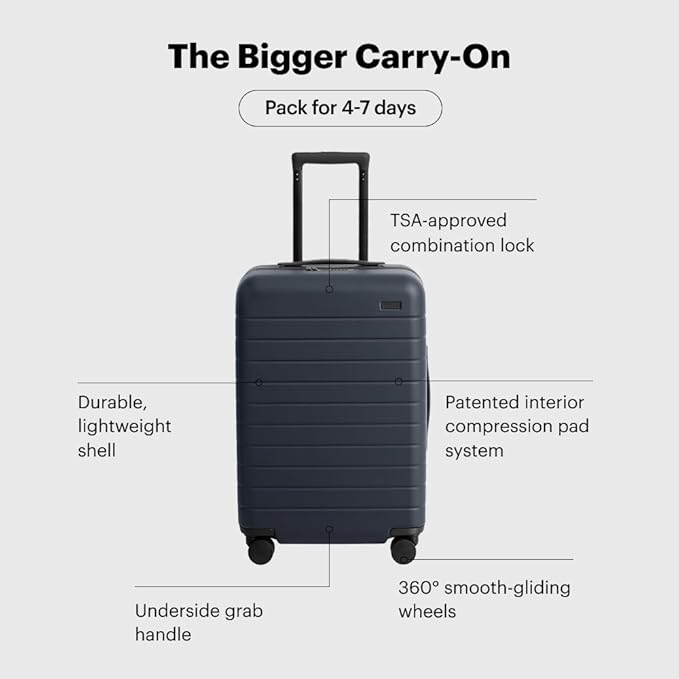 Away Bigger Carry-On Luggage, Lightweight Hardside Large Suitcase with Spinner Wheels, TSA Lock, Airline Approved, Navy Blue