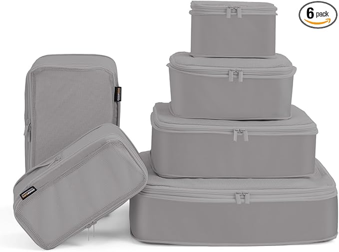 Compression Packing Cubes for Travel, XL/L/M/S Luggage Organizers (6 Set, Silver Gray)