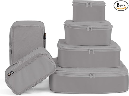 Compression Packing Cubes for Travel, XL/L/M/S Luggage Organizers (6 Set, Silver Gray)