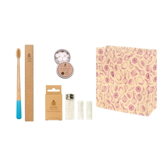 SuperBee Travel kit with Dentos Toothpaste Tablets 14 tabs, Natural Floss, Soft Bristles Bamboo Toothbrush - Fluoride Free & Eco Friendly, Travel Size kit Plastic Free