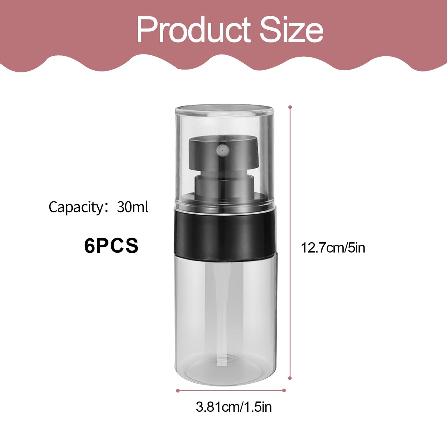 QIYUDA 6 Pack 1oz Mini Spray Bottle, 30ML Plastic Empty Refillable Fine Mist Travel Toners Perfume Face Small Spray Bottles (6 Pcs Black)