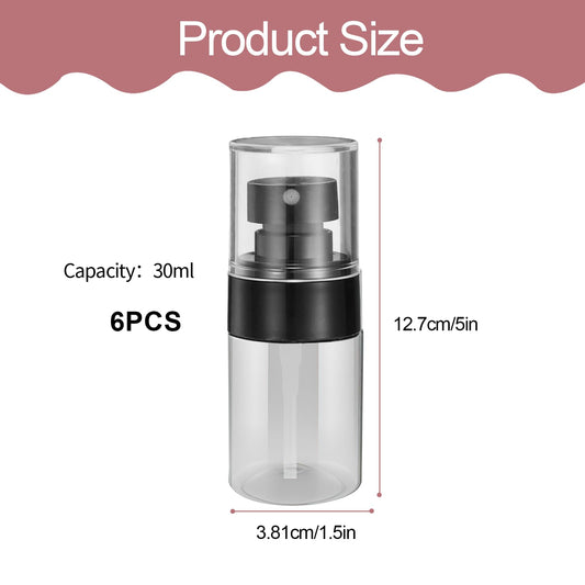 QIYUDA 6 Pack 1oz Mini Spray Bottle, 30ML Plastic Empty Refillable Fine Mist Travel Toners Perfume Face Small Spray Bottles (6 Pcs Black)