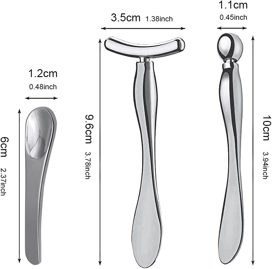 3 Pcs Metal Eye Cream Applicator Tool, Eye Roller Massage Sticks and Makeup Cream Spoon, Facial Massager for Reducing Puffiness Wrinkle Dark Circles
