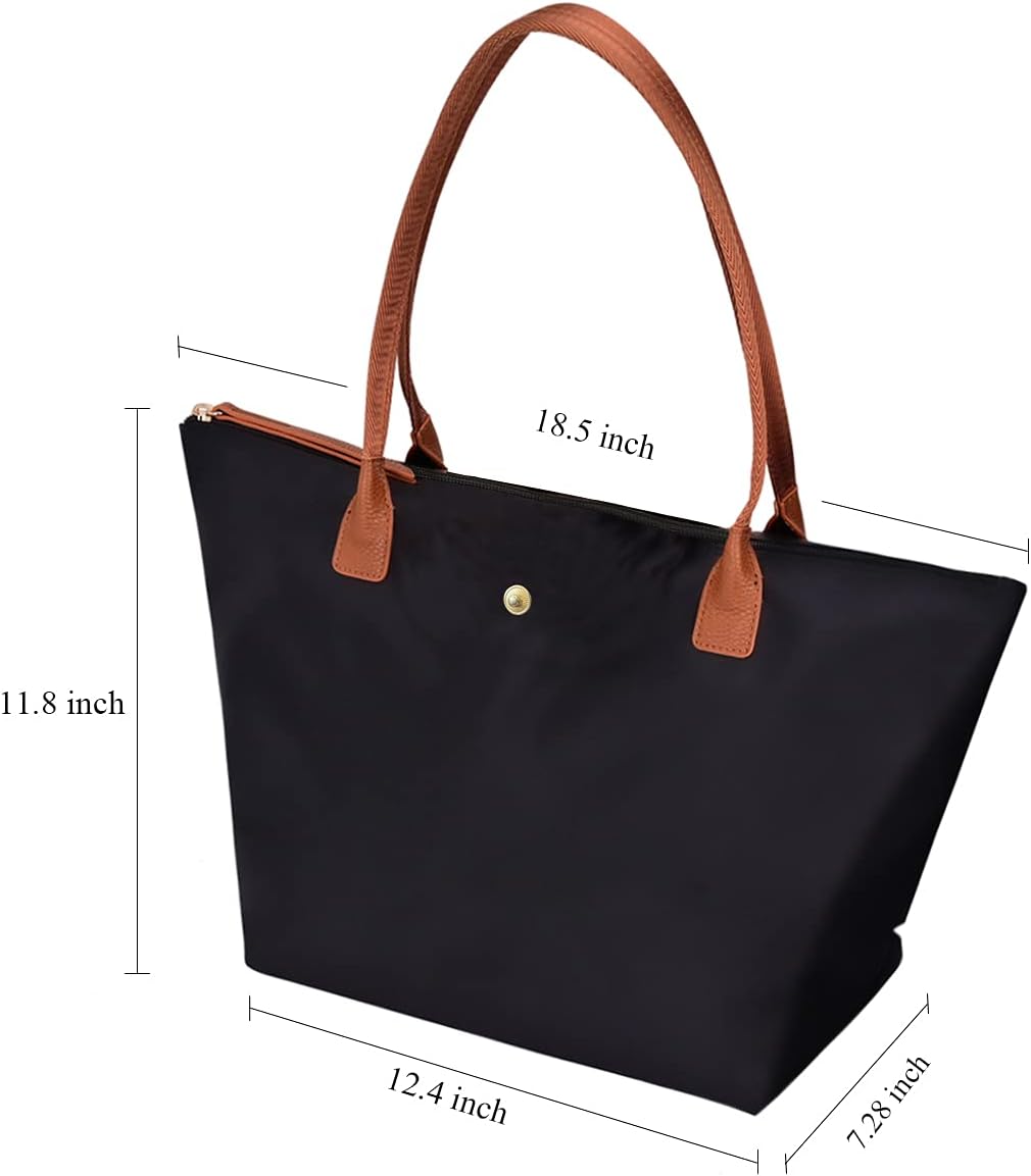 GM LIKKIE Shoulder Tote Bag for Women, Nylon Top-Handle Purse, Foldable Weekend Hobo Handbag (Black2)