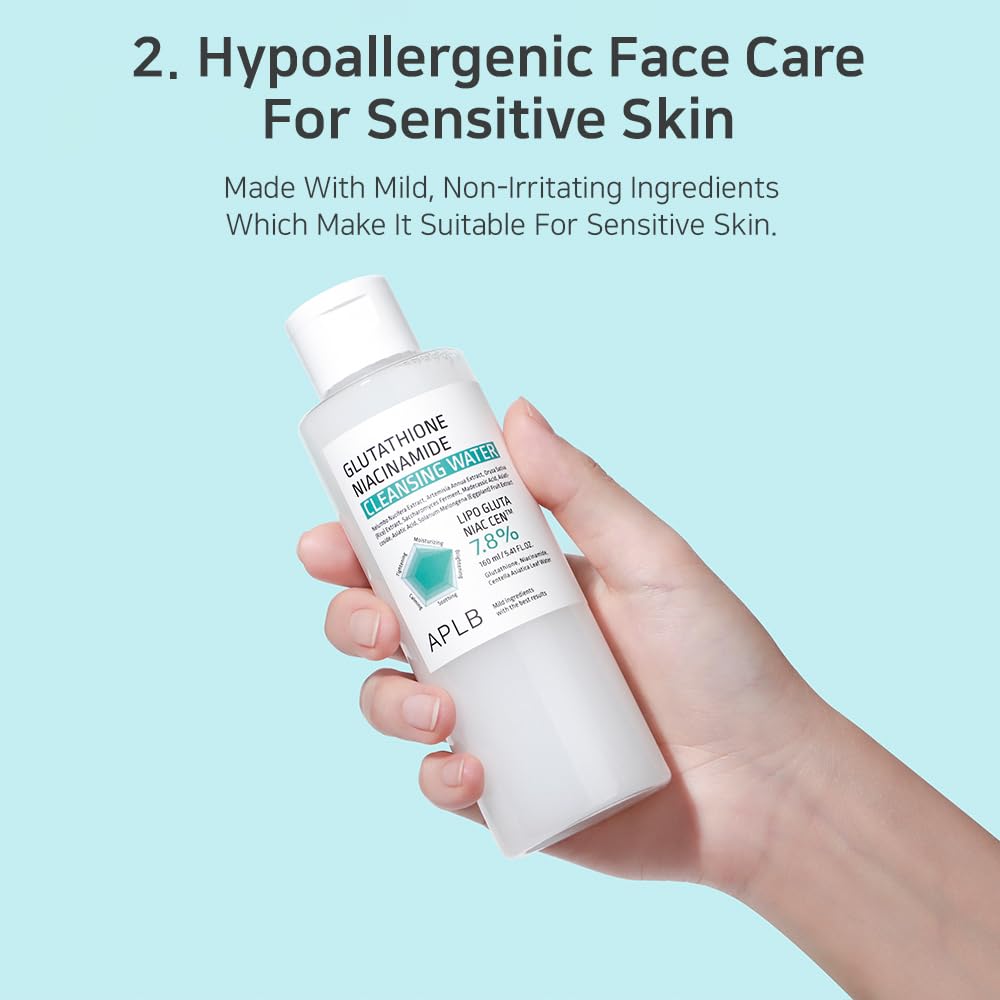 APLB Glutathione Niacinamide Cleansing Water | LIPO GLUTA NIAC CEN™ 7.8% 5.41 FL.OZ/Korean Skincare, Makeup remover for sensitive skin, Deep Hydration, Pore care
