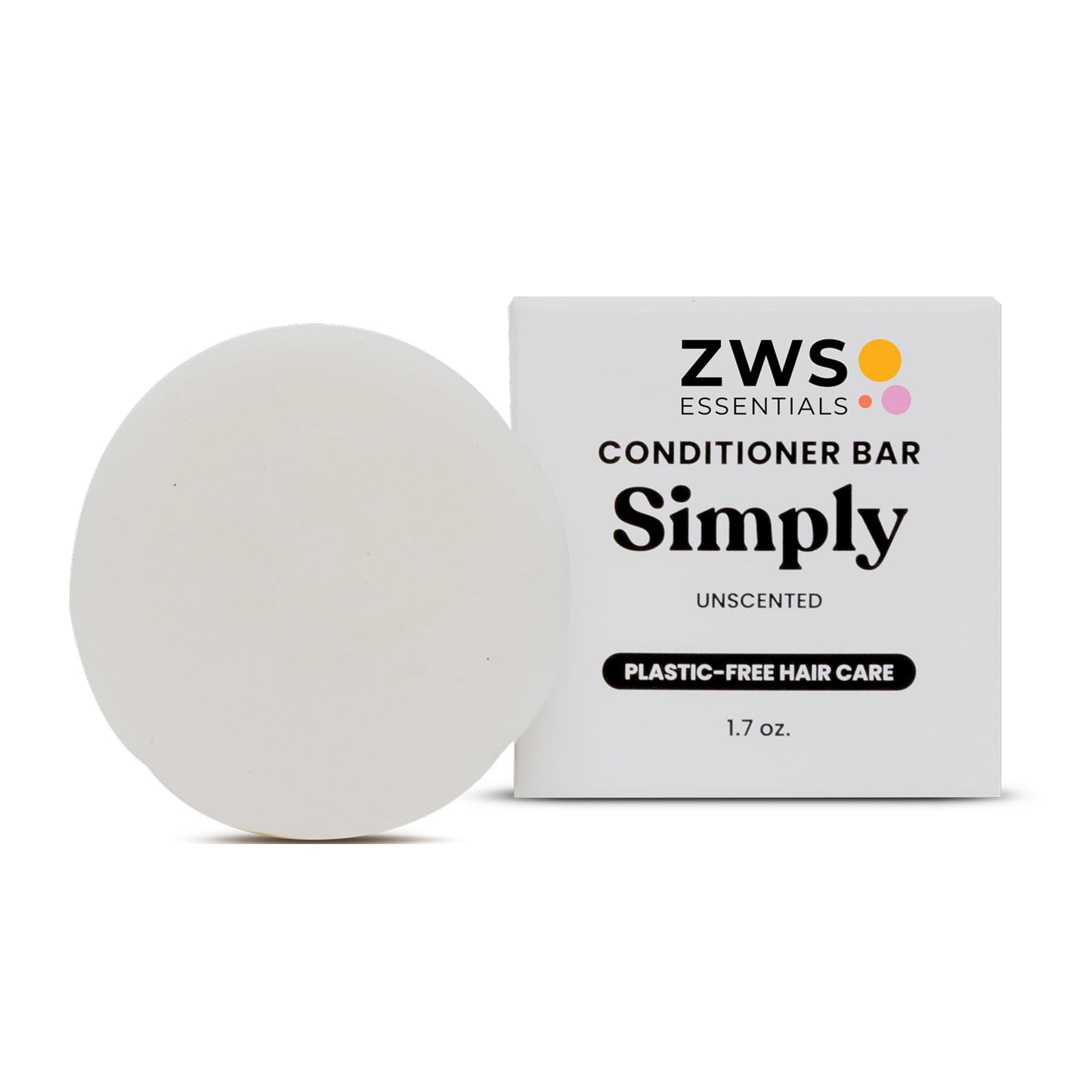 ZWS Essentials Simply Unscented Conditioner Bar, Vegan Solid Hair Conditioner for Sensitive Scalps & Fragrance-Free Care, Zero Waste, Travel-Friendly