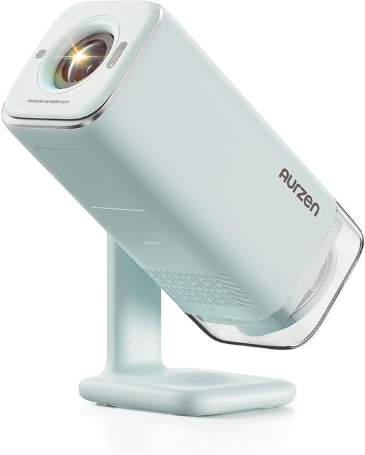 Aurzen BOOM Air Google TV Portable Projector with WiFi and Bluetooth, USB-C Powered, Smart Projector for Outdoor & Home Movie, 4K Supported, Real-Time Focus, Dolby Audio, Adjustable Stand, Off-White