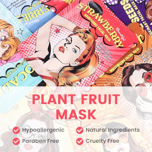 FeiCuiYun Girl Character Sheet Masks, Spa Party Facial Mask Skincare Set, Sheet Masks Skin Care, Moisturize Brighten Soothe for All Skin Types, Christmas Birthday Gifts for Women Men Girls, (8Pcs)