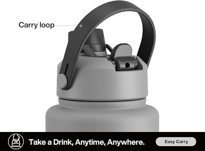 40 oz Insulated Water Bottle with 2-in-1 Straw and Spout Lid, Keep Cold 24H, Leak-Proof, BPA-Free, Double Wall Stainless Steel Water Bottle for Sports, Gym, Travel, and School (Obsidian)