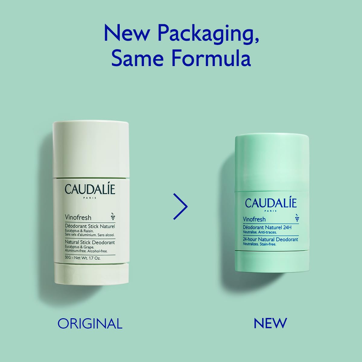 Caudalie Vinofresh Natural Deodorant Stick, Aluminum Free and Alcohol Free, with Eucalyptus & Grape - 50g