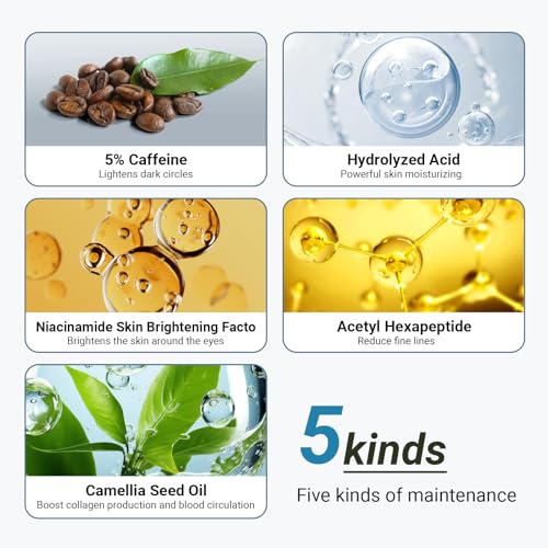 Hicream Eye Cream with 5% Caffeine Hyaluronic Acid for Puffy, Fine Lines, Dark Circles and Wrinkles, Under Eye Serum with 360° Roller Massage Ball, Eyelids Skin Care for Women & Men, 0.5 fl. oz