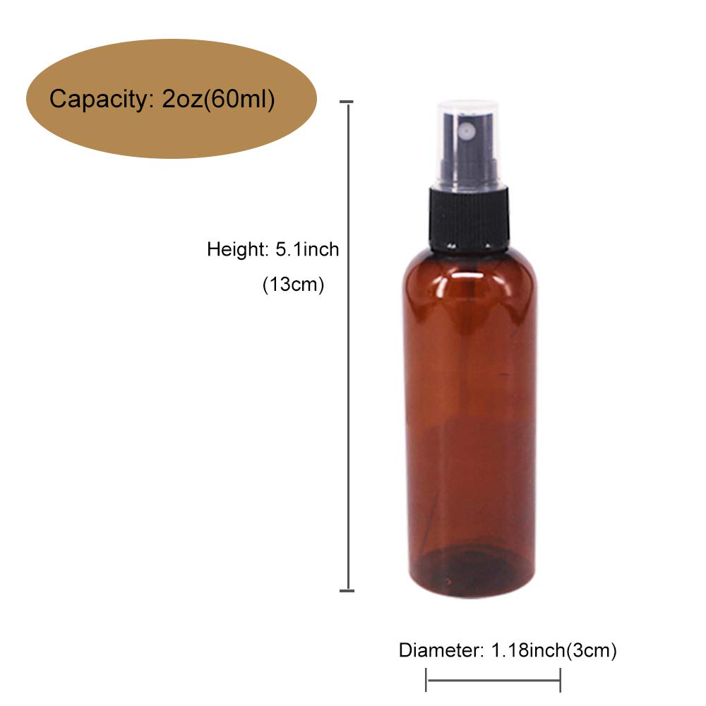 BPFY 24 Pack 2oz Amber Plastic Spray Bottles For Essential Oils, Perfumes, Cosmetics, Alcohol, Fine Mist Spray Bottle, Mini Travel Bottle, Small Refillable Liquid Containers