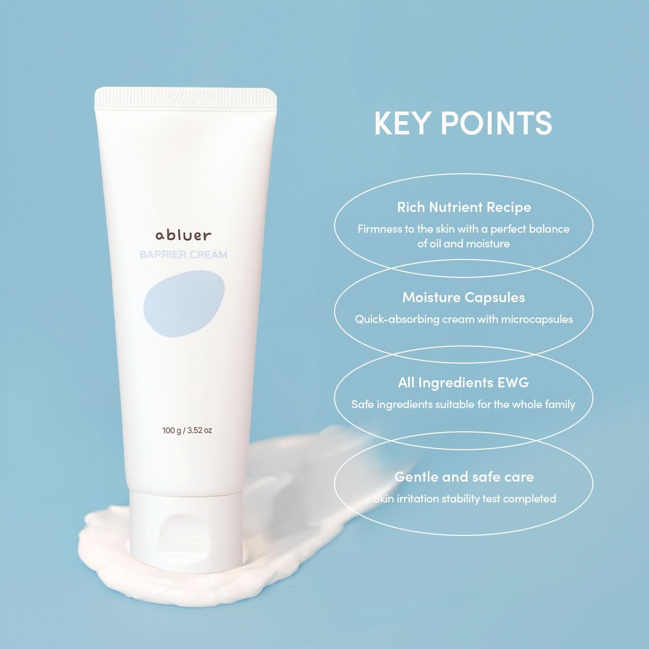 abluer Barrier Cream, 3.52 oz, Ceramide Hydration Capsules, Galactomyces, Lactobacillus, Centella Extract, Blue Complex, Hypoallergenic Moisturizing Cream for Sensitive Skin, Korean Skin Care