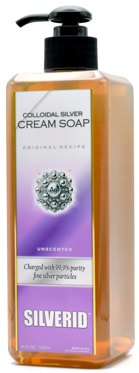 Colloidal Silver Soap, non-camedogenic, unscented, glycerin cream soap, body wash, hand soap, pore cleanser, paraben free, oil free, sulfate SLS free, Premium skin care (16FL OZ) Made in USA