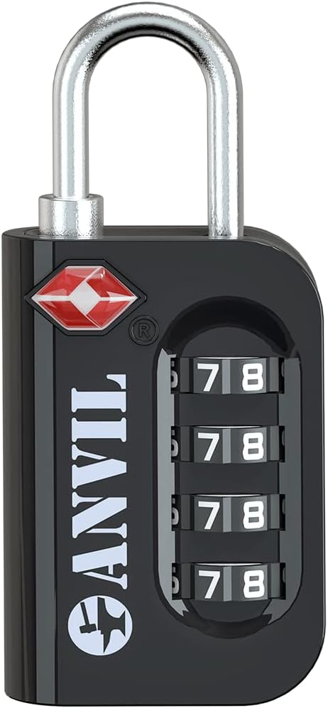 ANVIL TSA Approved Luggage Lock - 4 Digit Combination, 10,000 Combinations, Easy-Read Password Window, Travel Lock for Suitcases, Backpacks, Gym & Student Lockers, Baggage