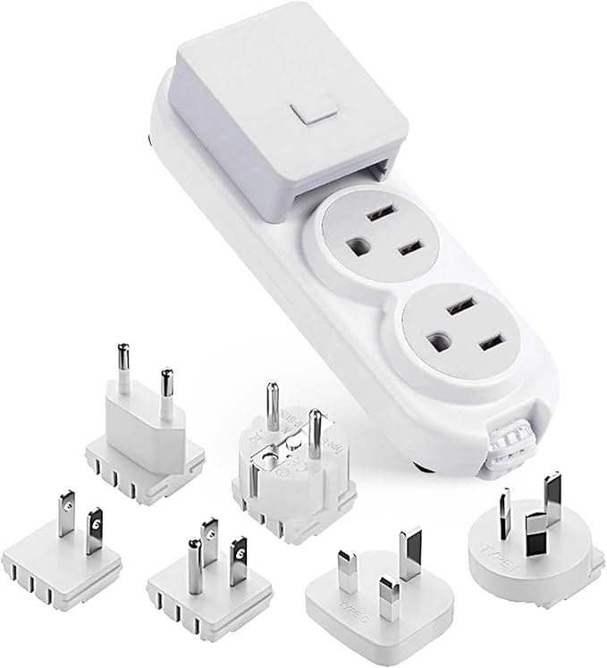 Ceptics Travel Power Strip W/ Adapter Plug Set - Equipped with USB, Type C for iPhone, Chargers, Cell Phones, Laptop - Plugs for Europe, Asia, China, USA, Africa, South America PS-2U