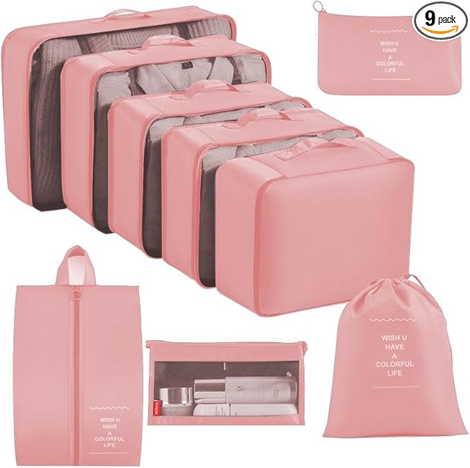9 set Packing Cubes for Travel,Effortless Organization Cube for Quick Packing& Unpacking, Travel Must Have Suitcase Organizer Essentials for any Journey,Business trip,Cruise,Camping,hiking,Vacation.