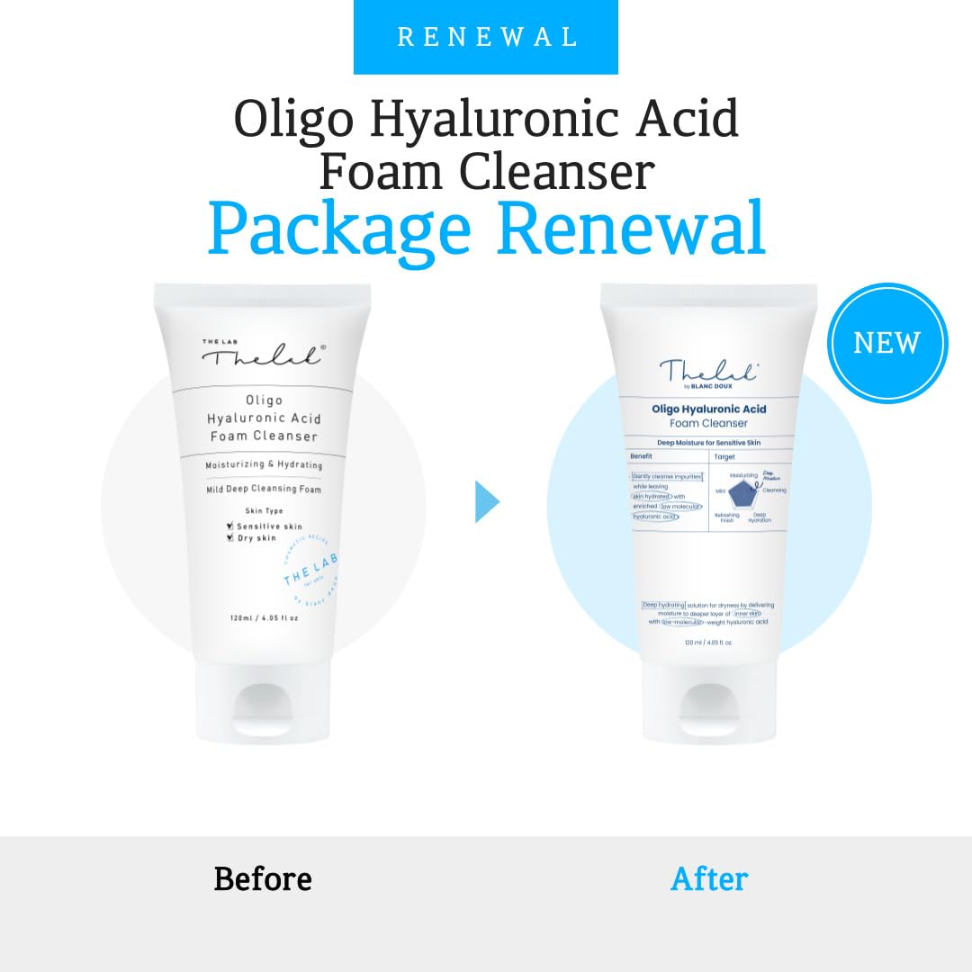 Blanc Doux Oligo Hyaluronic Acid Facial Daily Gentle Deep Foam Cleanser 4.05 Oz Sub-Acidic pH Soft Finish Hydrating Plant-Based Calming Face Wash Acne-Prone Dry Sensitive Skin VEGAN Korean Skincare