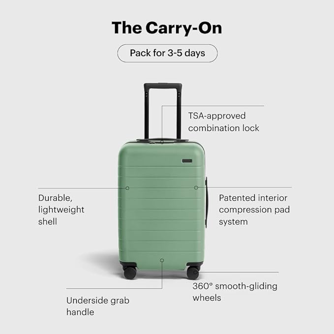 Away Carry-On Luggage, Lightweight Hardside Suitcase with Spinner Wheels, 22 Inch Airline Approved, TSA Lock, Sea Green