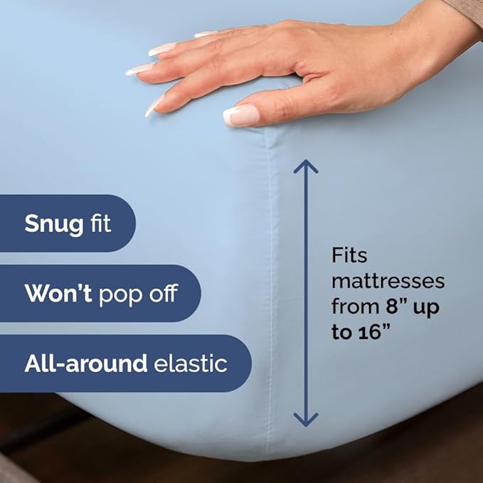 Bulk Case Pack of 16 Sheet Sets - (16) Complete Full Size Sheet Sets with Deep Pockets - Wholesale Bulk Bedding for Hotels, Spas & Airbnbs - Breathable, Cooling, Soft & Wrinkle Free - (Full, Sky Blue)