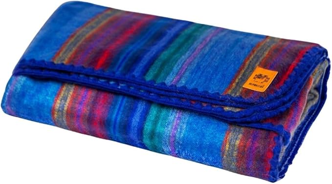 ALPAKITAS Alpaca Wool Blanket Throw | Large, Beautiful, Warm, Stripes | 64 x 45 inches | Ultra-Soft, Hypoallergenic and Breathable | Non-Itchy or Scratchy (Blue and Purple)