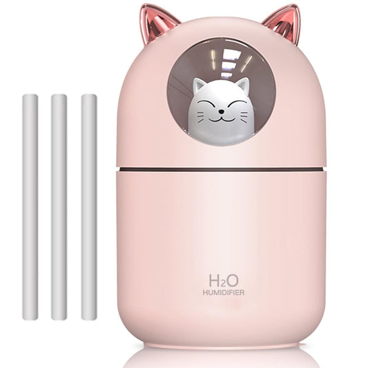 Portable Small Humidifier, YIMIKE 300ml Mini Cool Mist Humidifier with Night Light, USB Personal Humidifier Auto Shut-Off, Ultra-Quiet, 2 Spray Modes, Suitable for Home Office Travel (Light Pink)