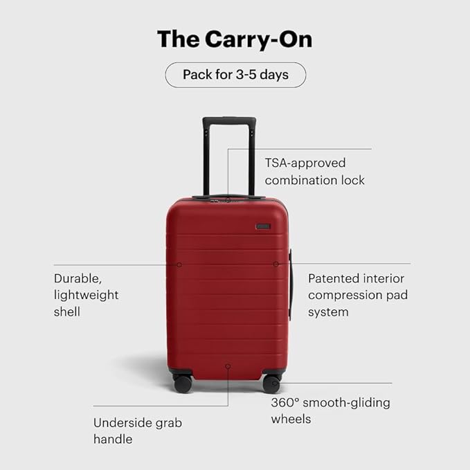 Away Carry-On Luggage, Lightweight Hardside Suitcase with Spinner Wheels, 22 Inch Airline Approved, TSA Lock, Tango Red