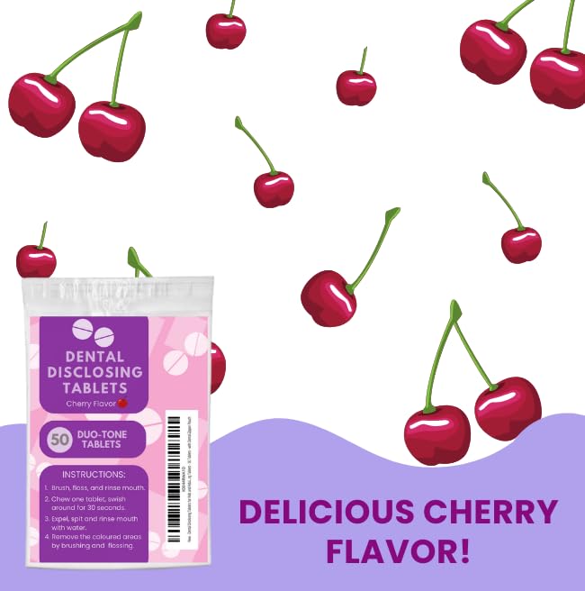 50 Tablets Dental Disclosing Tablets for Kids and Adults - Individually Wrapped Plaque Disclosing Solution - Safe & Effective Two-Tone Dental Cleaning