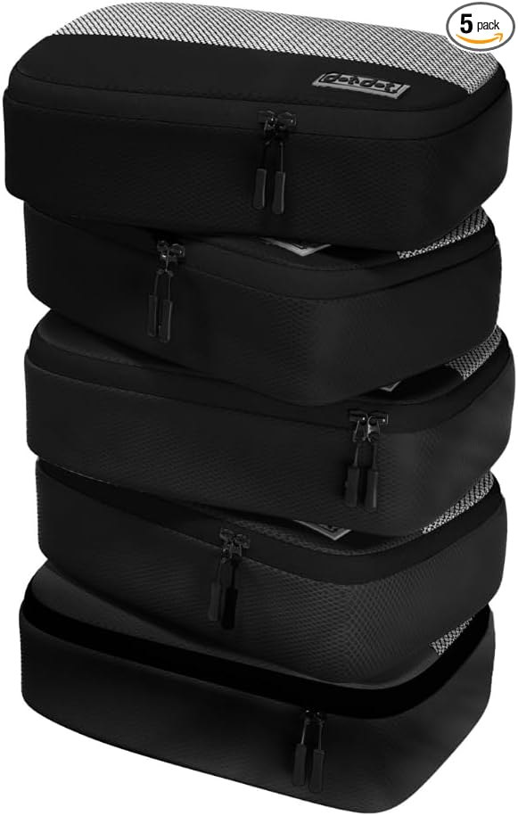 5pc Small Black Packing Cubes for Suitcases - Travel Packing Organizers for Carry on Suitcase - Luggage Cubes set of 5