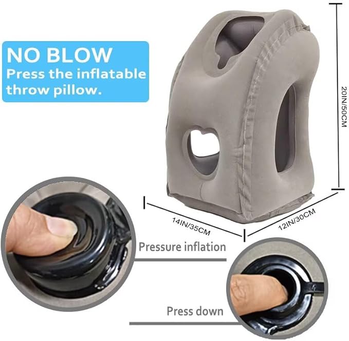 Inflatable Travel Pillow,U-Shaped JYSW Portable Airplane Pillow Multifunctional Neck and Head Support Lap Pillow for Airplanes Trains Buses and Office Napping with Eye Mask, Earplugs, Grey