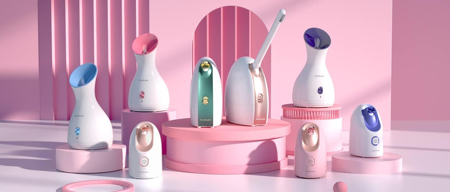 Newbealer Facial Steamer, Mini Aroma Face Steamer, Nano Ionic Hot Mist Face Humidifier for Facial Deep Cleaning, Home Sauna Spa Sprayer with 9 Pieces Acne Remover Kit (Blue, 160ml)