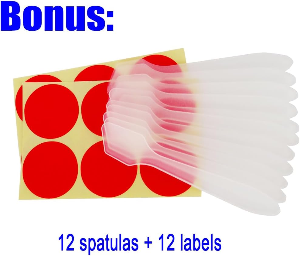 Wopanxye 12pack 20g Refillable Cosmetic Container, 20ml Frosted Small Sample Jars with Inner Liner for Oils Salves Creams Lotions Powder Makeup Eye-shadow Nails Beads Toner, FREE Spatulas & Labels