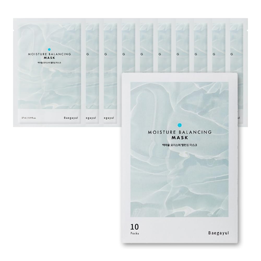 Baegayul Moisture Balancing Sheet Mask 10EA - Hydrating & Soothing Facial Mask with Hyaluronic Acid, Glow Skin Watergel Texture, Korean Skincare for All Skin Types, Lightweight Non-Sticky Face Mask