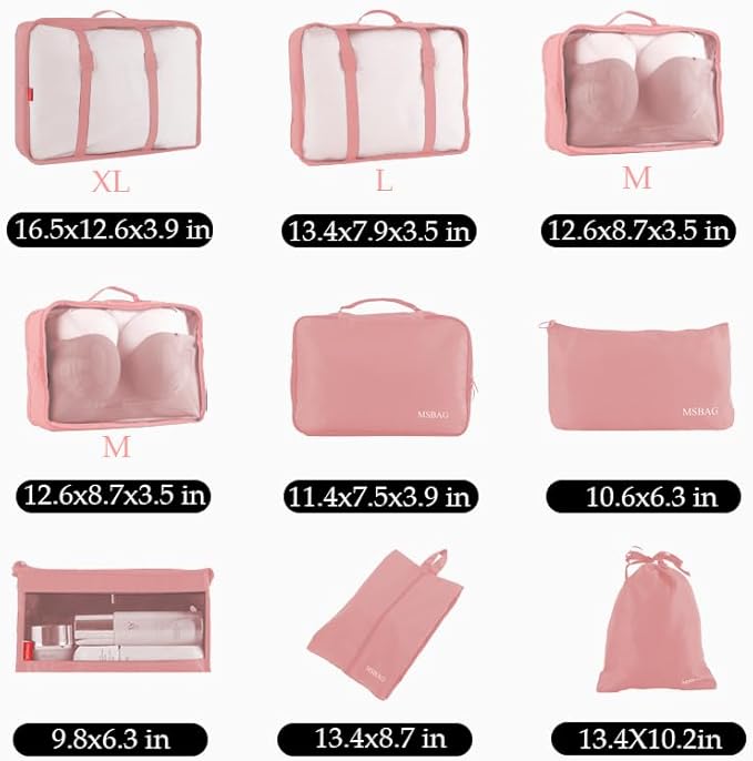 9 set Packing Cubes for Travel,Effortless Organization Cube for Quick Packing& Unpacking, Travel Must Have Suitcase Organizer Essentials for any Journey,Business trip,Cruise,Camping,hiking,Vacation.