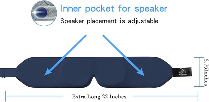 ALASKA BEAR Sleep Headphone Eye Mask w/Thin Speakers, Comfortable Flat Earphones for Sound Therapy (Navy)