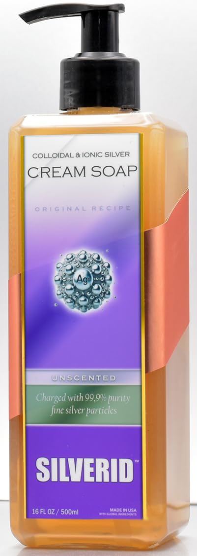 Colloidal Silver Soap, non-camedogenic, unscented, glycerin cream soap, body wash, hand soap, pore cleanser, paraben free, oil free, sulfate SLS free, Premium skin care (16FL OZ) Made in USA