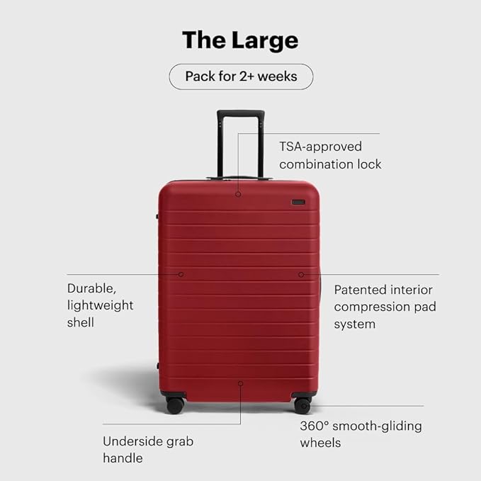Away Large Checked Luggage, 29 Inch Hardside Suitcase with Spinner Wheels, Lightweight & Durable, TSA Lock, Tango Red