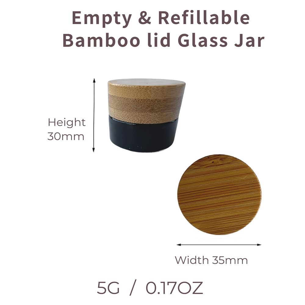 BEECO GIF2U Empty Refillable Glass Cosmetic Jar 4 Pack 5g/0.17oz with Bamboo Lids,Skin Care Travel Containers Pot Vial Holder Sample Storage for Eye Cream Lotion Ointments Lip Balm Brown